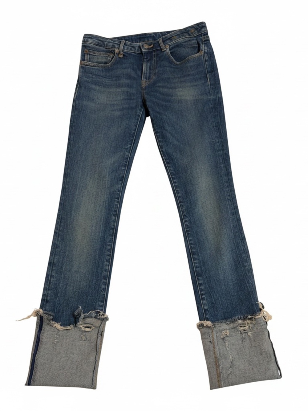R13 Distressed Cuffed Wide-Leg Jeans in Blue